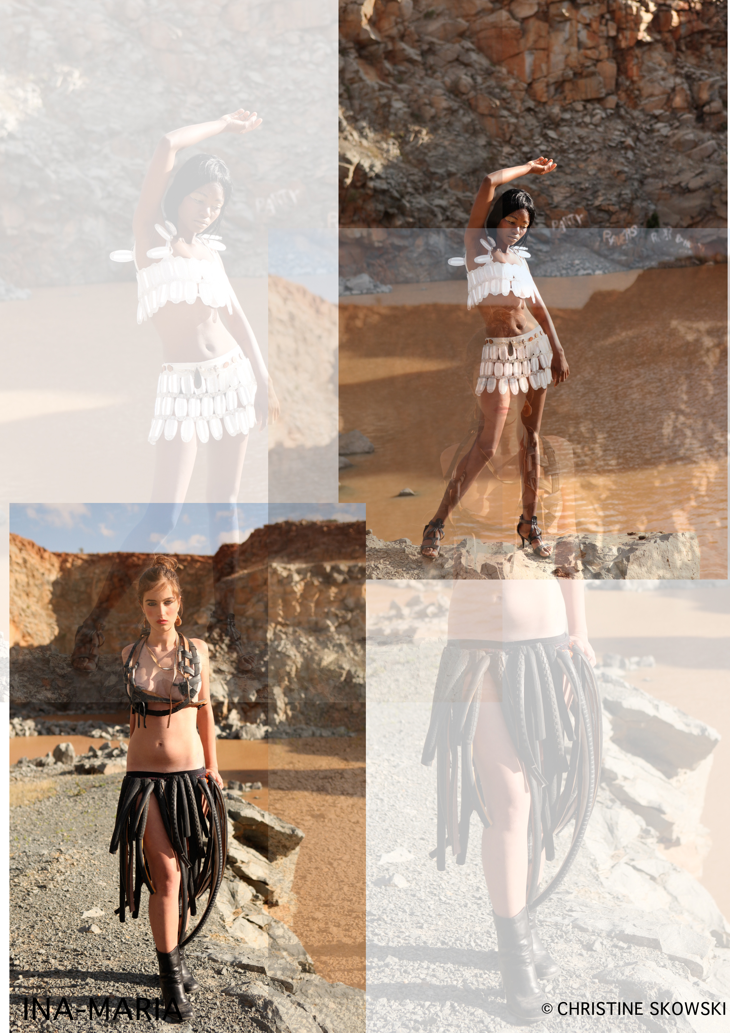 I used bicycle tyyers, tubes and refelectors to create these two garments. By Christine Skowski